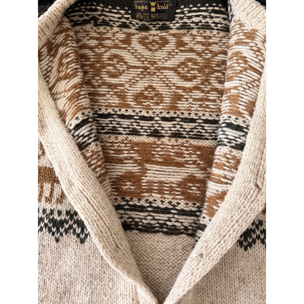 Vintage Hand Knitted SAGA KNIT Pure New WoolSweater Unisex Made in Norway SZ-S/M - Picture 13 of 16